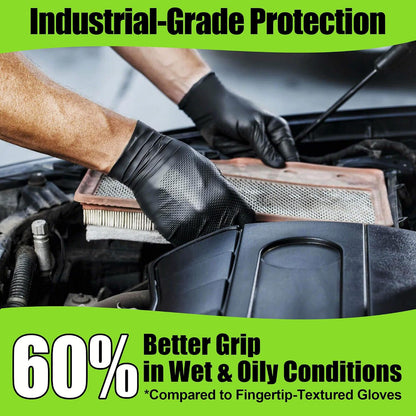 TREEGO 10 Mil Heavy Duty Black Nitrile Mechanic Gloves, 50 Count L