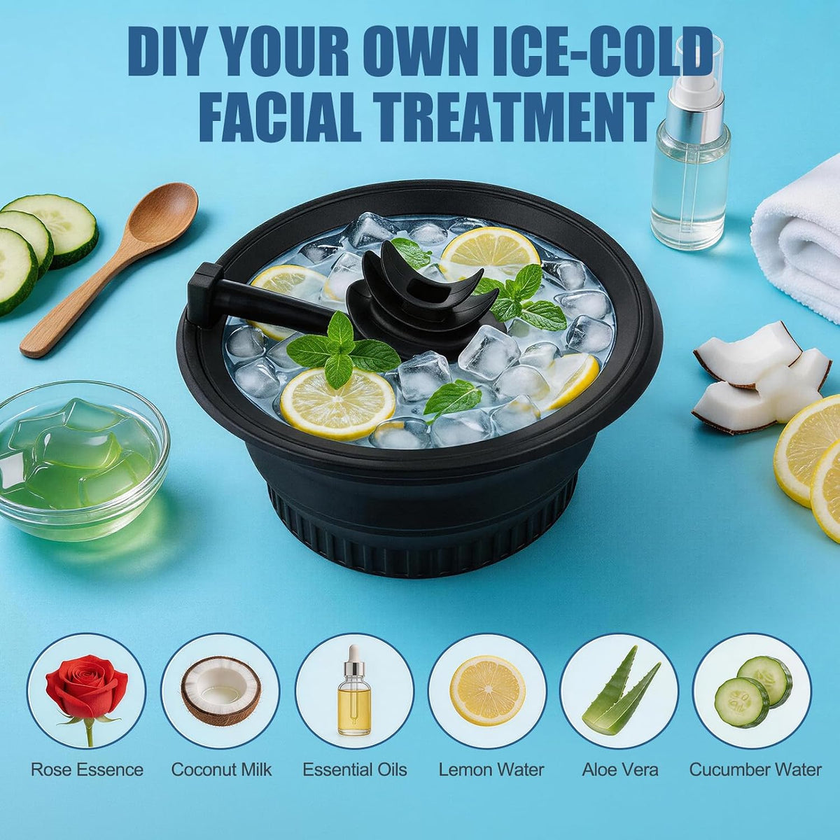 Face Ice Bath Bowl Built-in Ice Tray and Cover with Breathing Tube