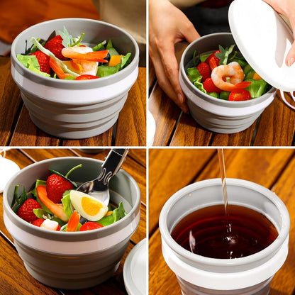 Odoland Camping Collapsible Silicone Cup and Bowl Set, Portable Mess Kit