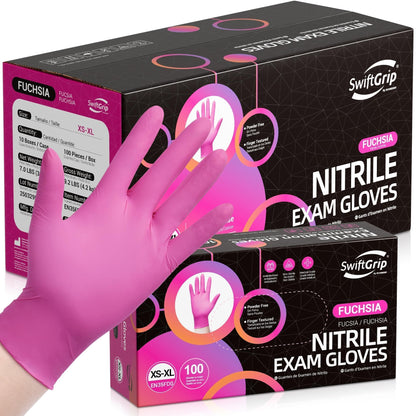 SwiftGrip Powder-Free Nitrile Gloves, 3-mil, Disposable Nitrile Gloves, Latex-Free, Powder-Free - Pink/Fuchsia