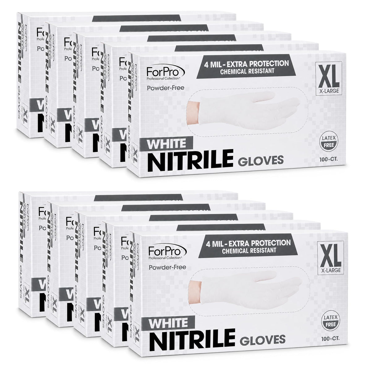 ForPro Disposable Nitrile Gloves, Chemical Resistant, Powder-Free, Latex-Free, Non-Sterile, Food Safe, 4 Mil