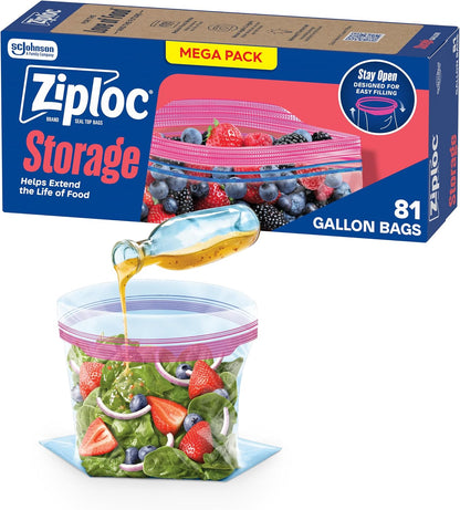 Ziploc Gallon Food Storage Bags, Stand-Up Bottom, 81 Count
