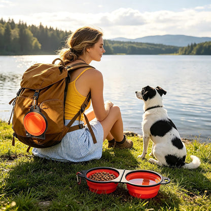 6 Pack Collapsible Dog Bowls Dual Travel Bowls, 180° Foldable Pet Water Food Feeder with Reinforced Rim & Lock Clips, Portable Dog Bowls for Walking Hiking Camping (6 Colors)