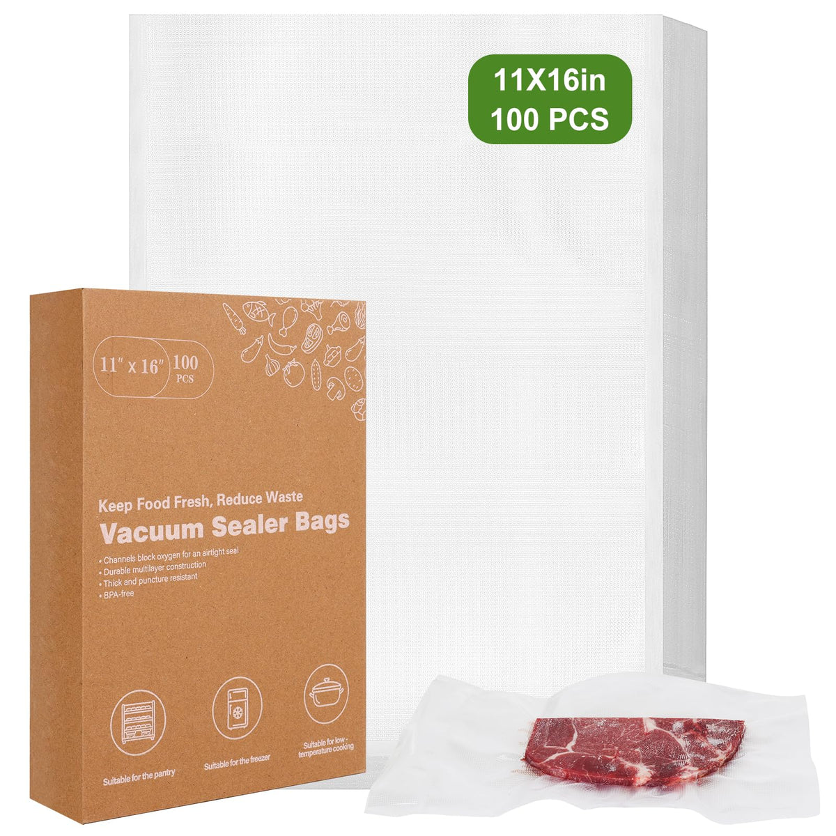 Vacuum Sealer Bags for Food Storage, 150pcs Precut Pint, Quart & Gallon