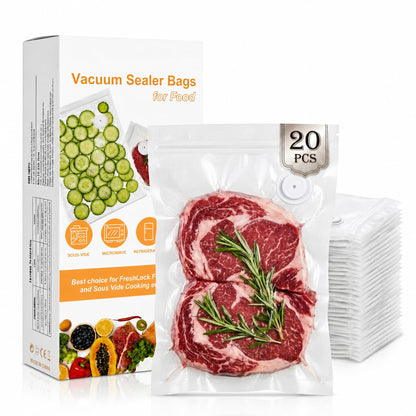 ZKIRON Wide Large Reusable Vacuum Sealer Bags for Food, 20 Pack, 12"x14"