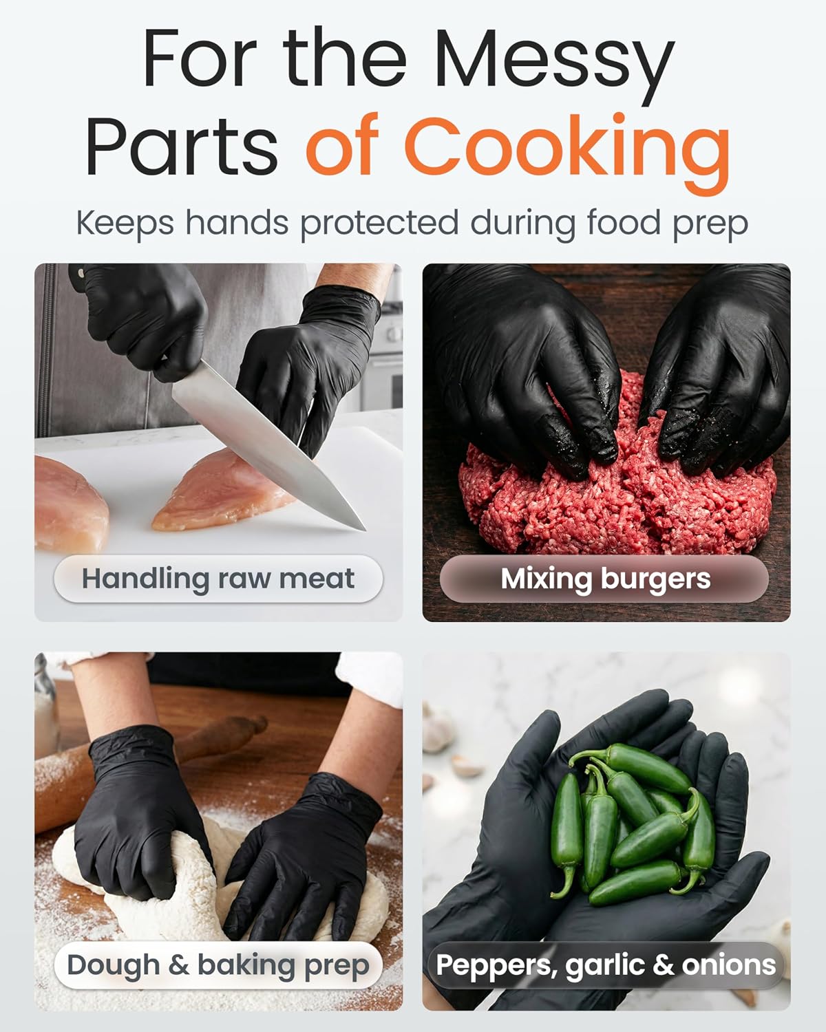 5 Mil Black Nitrile Gloves for Food Prep - Textured Food Prep Gloves - Food Handling Gloves Disposable Latex Free