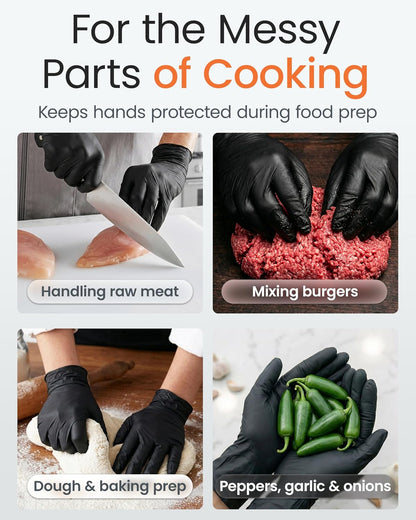 5 Mil Black Nitrile Gloves for Food Prep - Textured Food Prep Gloves - Food Handling Gloves Disposable Latex Free