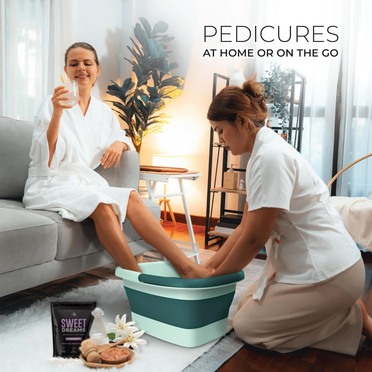 Mantello Collapsible Foot Bath Foot Soaking Tub | Portable Foot Spa Pedicure Bowl | Large Basin to Soak & Wash Feet | Folding Bucket with Carry Handle | White & Grey, Blue, Green [Green]