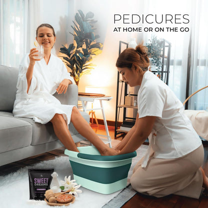 Mantello Collapsible Foot Bath Foot Soaking Tub | Portable Foot Spa Pedicure Bowl | Large Basin to Soak & Wash Feet | Folding Bucket with Carry Handle | White & Grey, Blue, Green [Green]