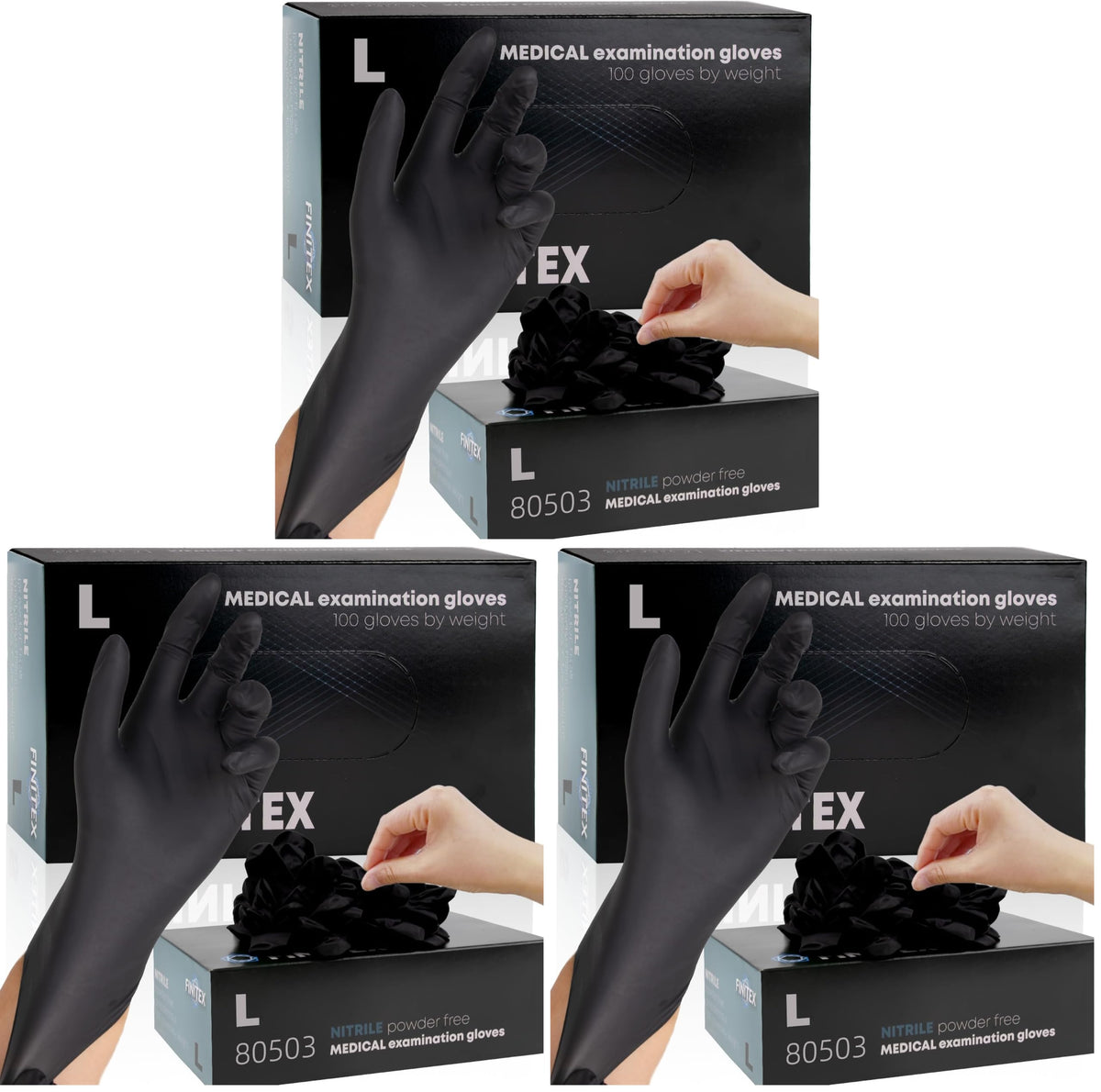 FINITEX Black Nitrile Disposable Gloves 5mil Medical Exam 100PCS,XL