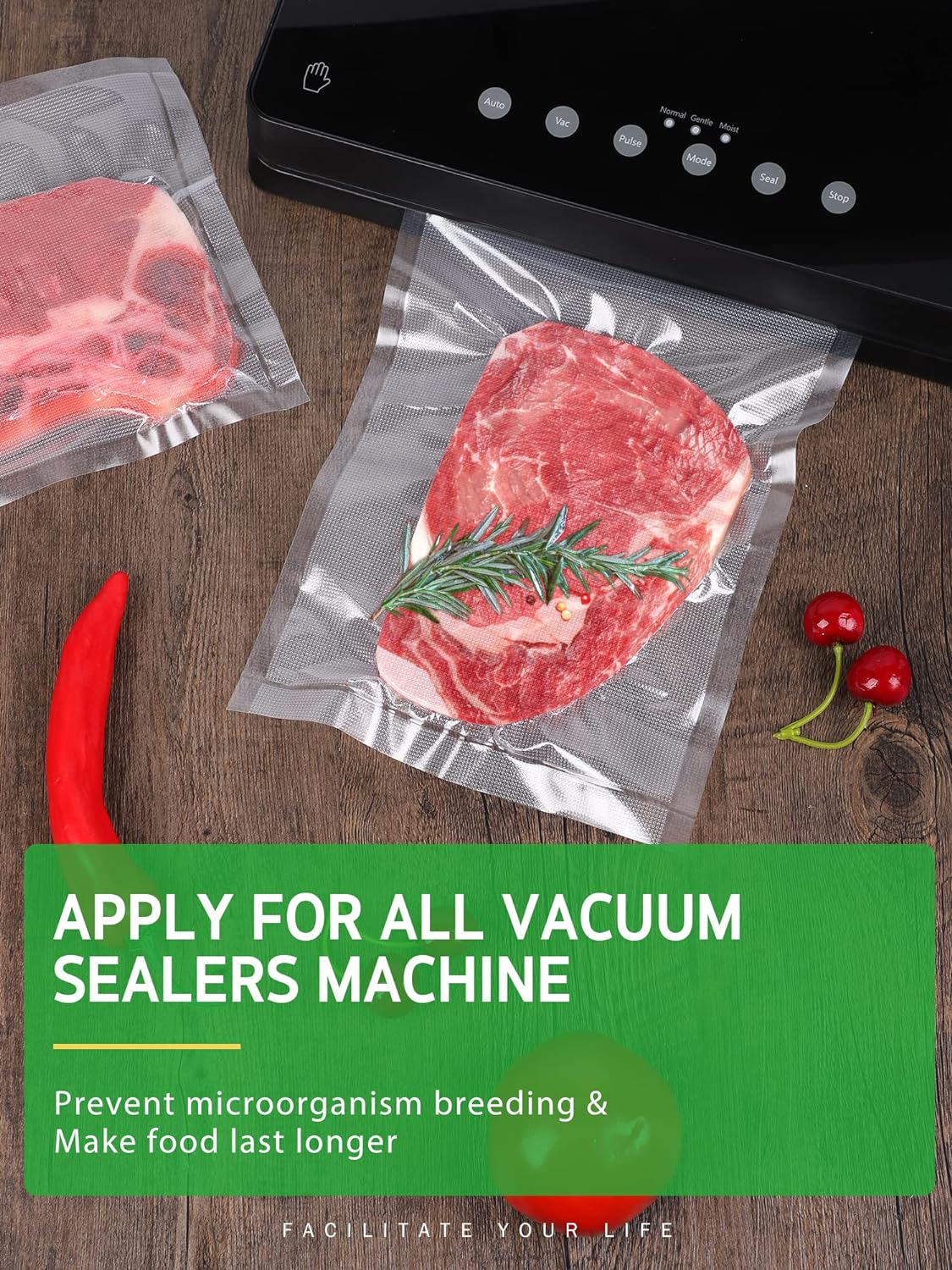 Syntus Vacuum Sealer Bags for Food, 3 Rolls 11" x 20' and 3 Rolls 8" x 20'