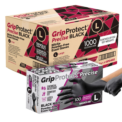 GripProtect Precise Black Nitrile Gloves 4 Mil, Chemical Resistant Gloves