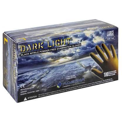 Adenna DLG675 Dark Light 9 mil Nitrile Powder Free Exam Gloves (Black, Medium) Box of 100