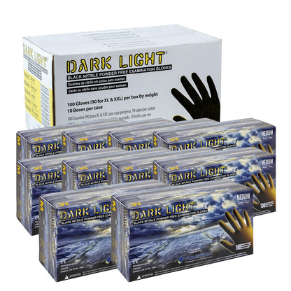 Adenna DLG675 Dark Light 9 mil Nitrile Powder Free Exam Gloves (Black, Medium) Box of 100