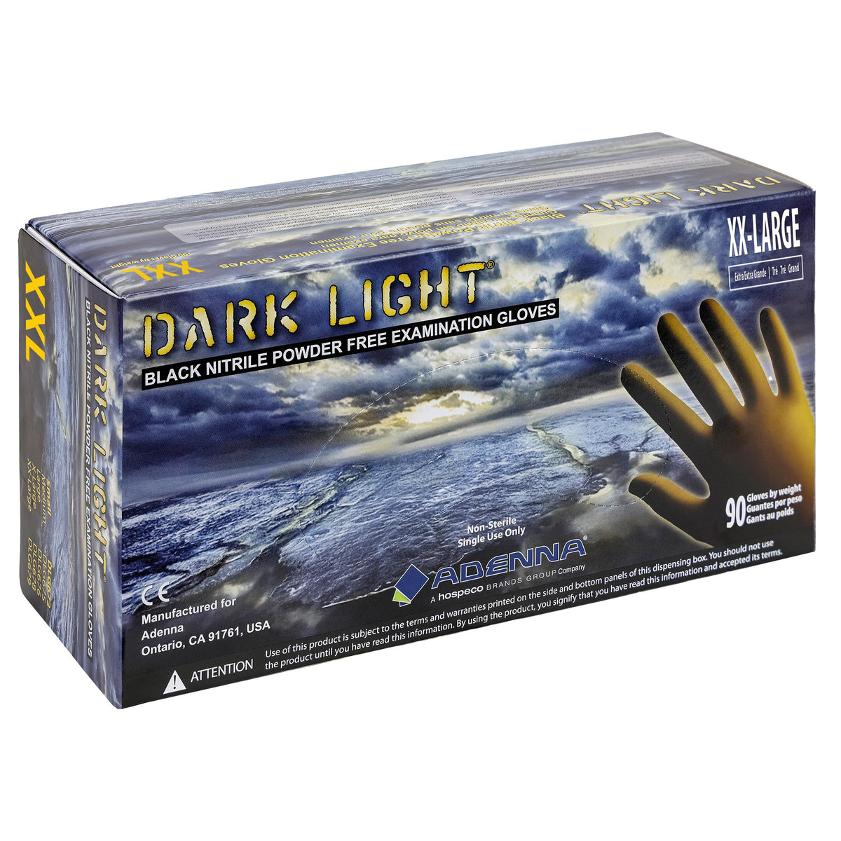 Adenna DLG675 Dark Light 9 mil Nitrile Powder Free Exam Gloves (Black, Medium) Box of 100