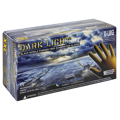 Adenna DLG675 Dark Light 9 mil Nitrile Powder Free Exam Gloves (Black, Medium) Box of 100
