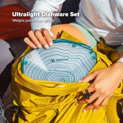 Coghlan's Snapfold™ Solo Pack 3-Piece Collapsible Tableware Set – Lightweight 4 oz, Leakproof, Compact Camping Gear for Backpacking, Hiking, and Outdoors, Includes Foldable Cup, Bowl, and Dish