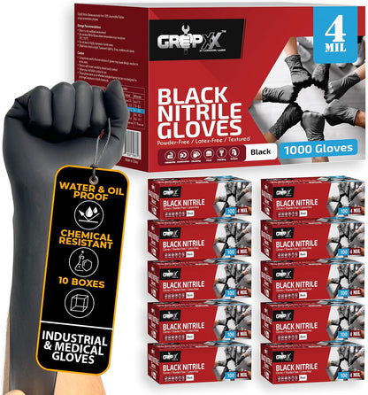London Labs Black Nitrile Gloves Disposable Latex Free & Powder Free, 4 Mil Rubber Glove, Cleaning, Cooking, Mechanic(XS-XXL)