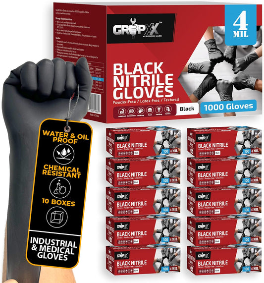 London Labs Black Nitrile Gloves Disposable Latex Free & Powder Free, 4 Mil Rubber Glove, Cleaning, Cooking, Mechanic(XS-XXL)