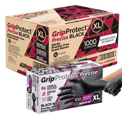 GripProtect Precise Black Nitrile Gloves 4 Mil, Chemical Resistant Gloves