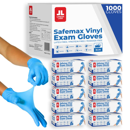 London Labs Synthetic Vinyl Exam Gloves Powder-Free, Latex-Free, Disposable, Ultra-strong, Food Safe, Healthcare, Cleaning